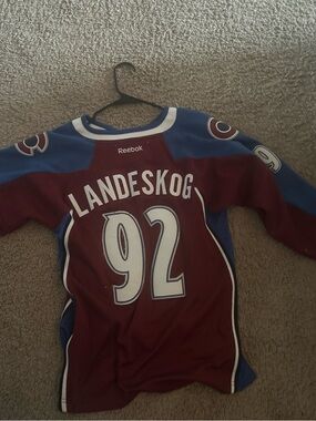 Reebok Burgundy and Blue Avalanche #92 Jersey - Landeskog Back